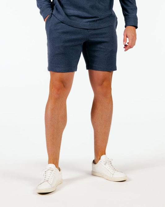 Blue Gray Brushed Rib Knit Shorts