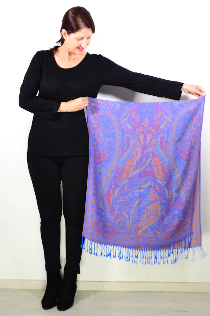 Blue paisley print scarf from ivys, lightweight women’s wrap with intricate paisley design, perfect for stylish accessories.
