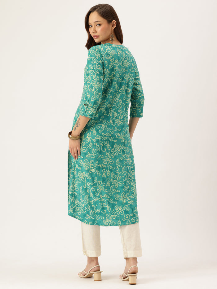 Blue Printed Kurta, Princess Cur Kurta, A-Line Kurta, Floral Print, Mandarin Collar kurta, printed kurta