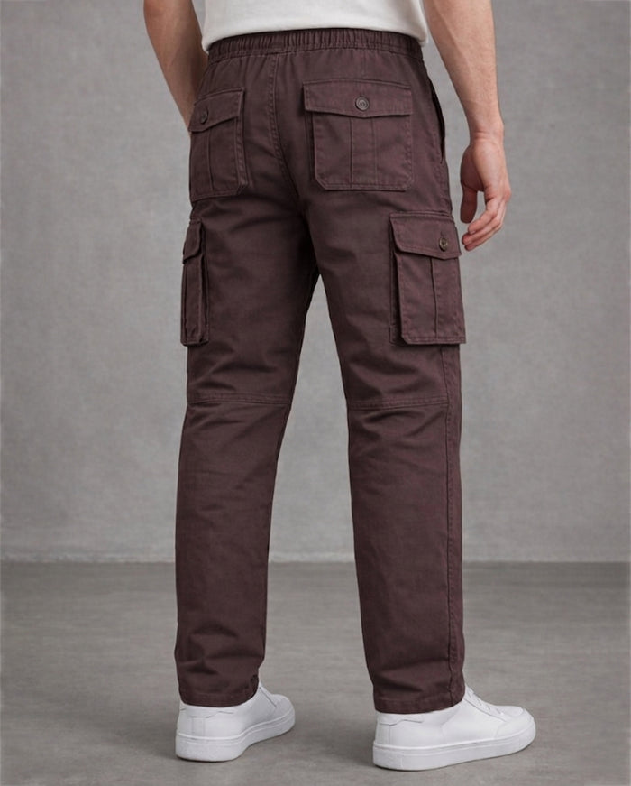Brown Solid Cargo Pants For Men