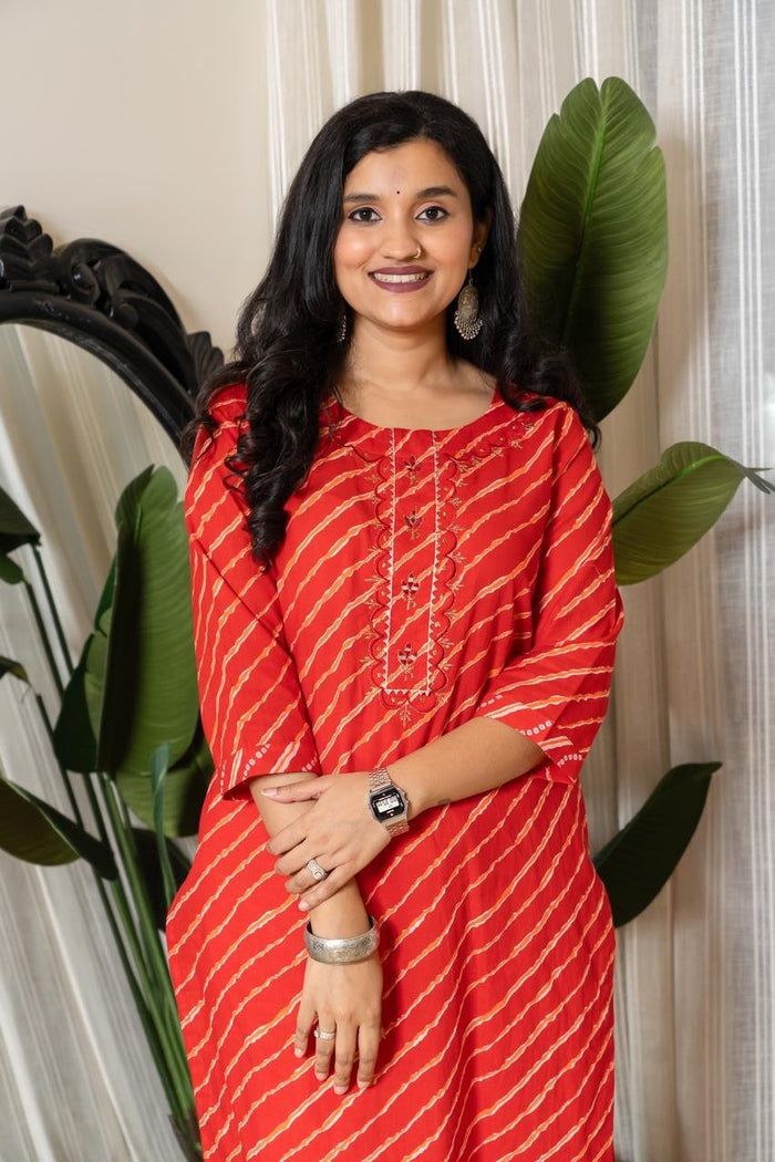 Budget Leheriya Cotton Suit- Red