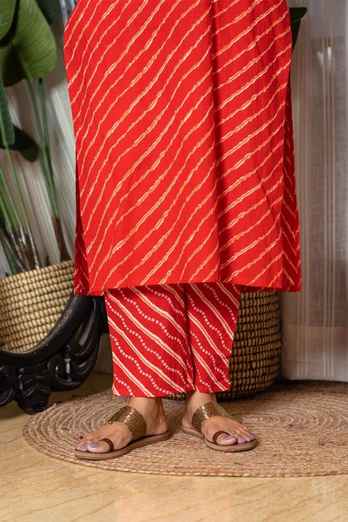 Budget Leheriya Cotton Suit- Red