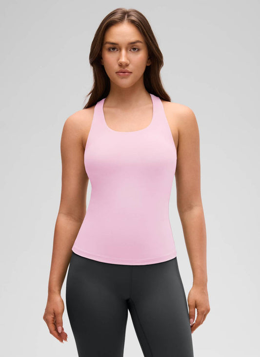 CRZ YOGA Women's Yoga Tight Fit Tops Butterluxe Built-in Bra Tank Pink Peony