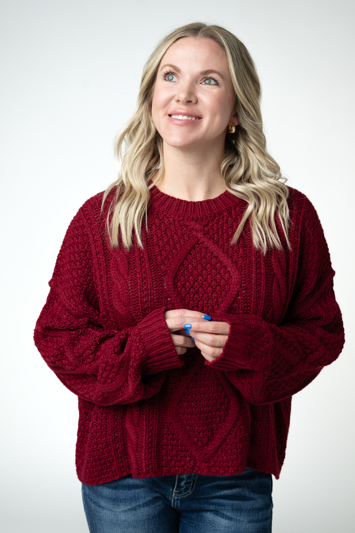 Cable Knit Sweater - Cranberry by Michelle Mae