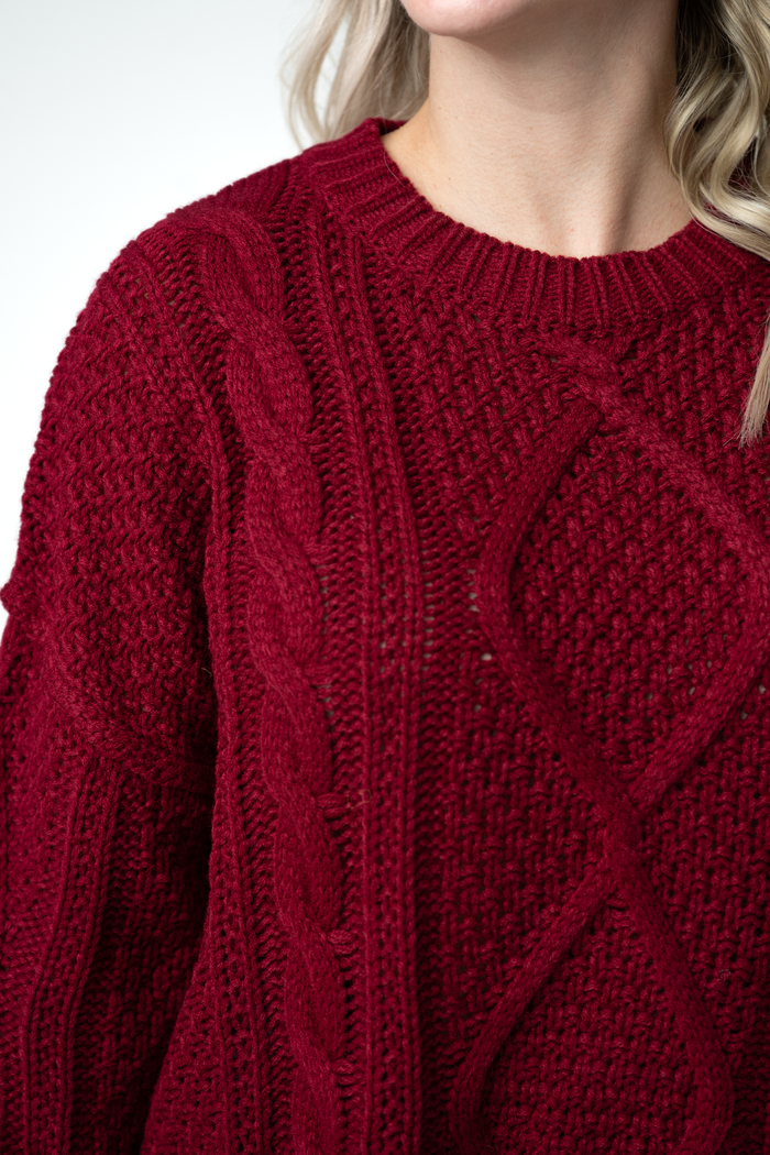 Cable Knit Sweater - Cranberry by Michelle Mae