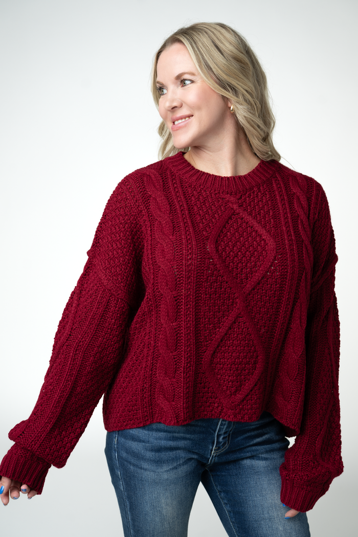Cable Knit Sweater - Cranberry by Michelle Mae