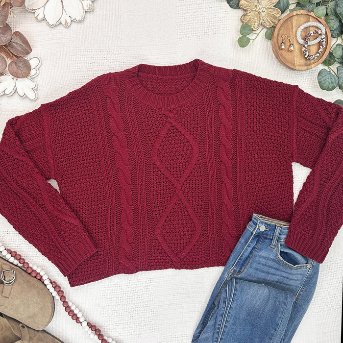 Cable Knit Sweater - Cranberry by Michelle Mae