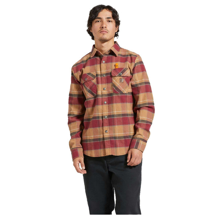 Camisa Brixton Builders Bowery Woodsmoke Cordovan Red Washed Black