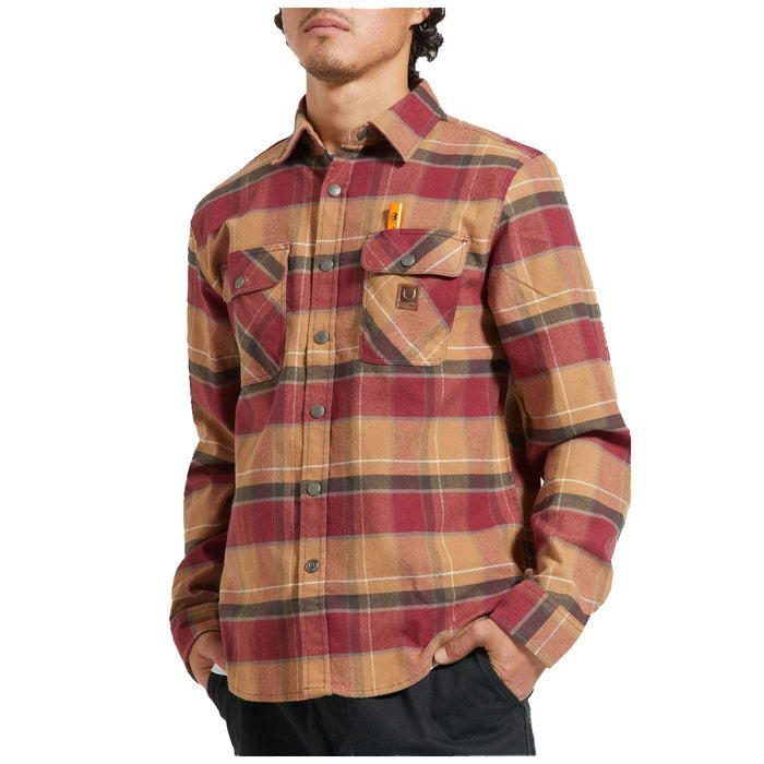 Camisa Brixton Builders Bowery Woodsmoke Cordovan Red Washed Black
