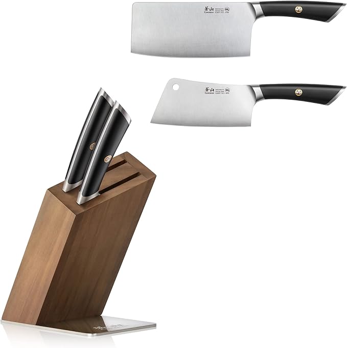 Cangshan ELBERT Series 3 Piece HUA Cleaver Knife Block Sets, Forged German Steel, Acacia Wood (Black)