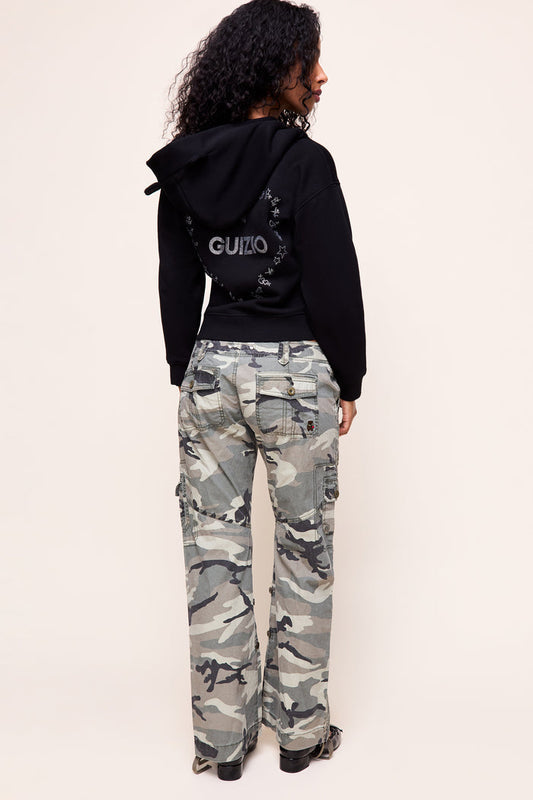 Cat Ear Shrunken Hoodie in Black