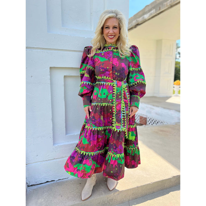 Celia B - Hasu Dress, Tiered, Abstract Floral Print - Multi