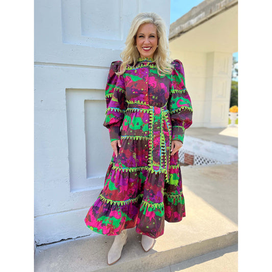 Celia B - Hasu Dress, Tiered, Abstract Floral Print - Multi