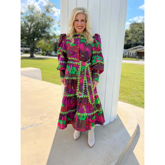 Celia B - Hasu Dress, Tiered, Abstract Floral Print - Multi