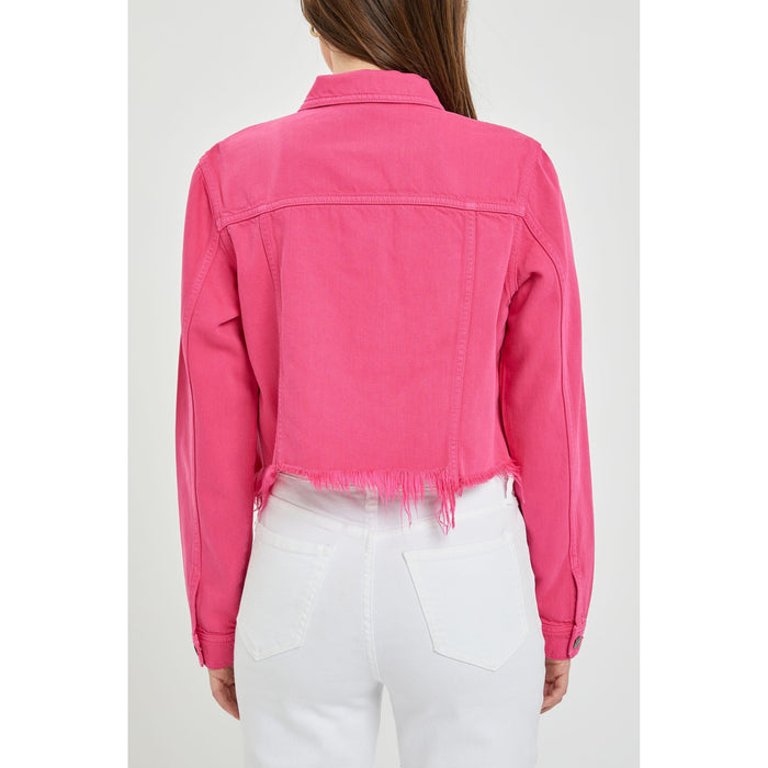 Cello - Uneven Frayed Fitted Jacket 1305 - Raspberry