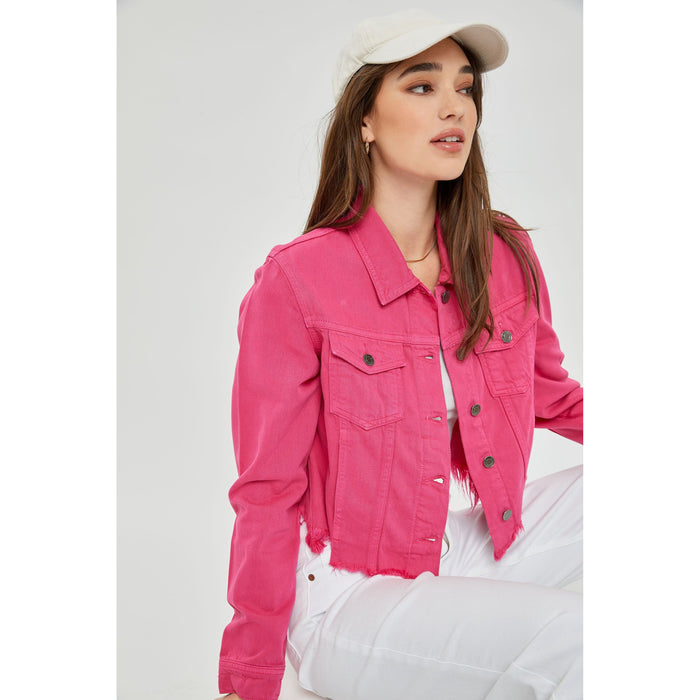 Cello - Uneven Frayed Fitted Jacket 1305 - Raspberry