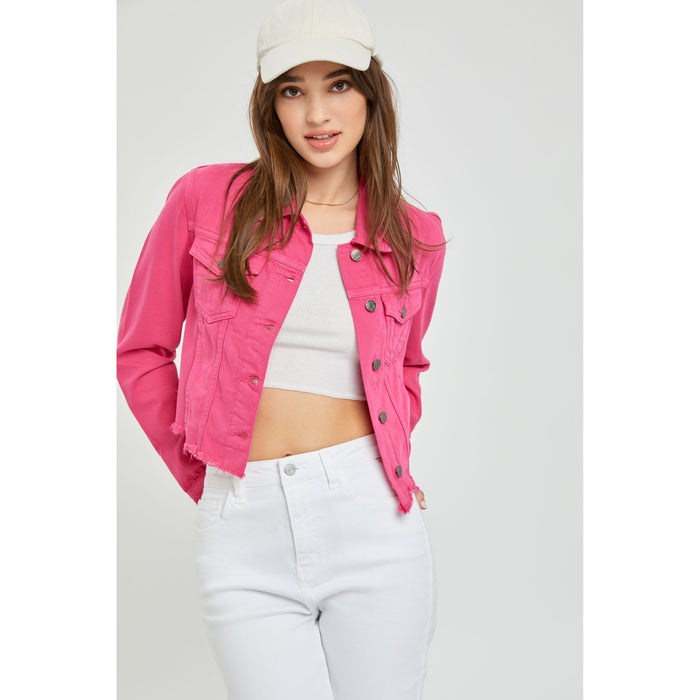 Cello - Uneven Frayed Fitted Jacket 1305 - Raspberry