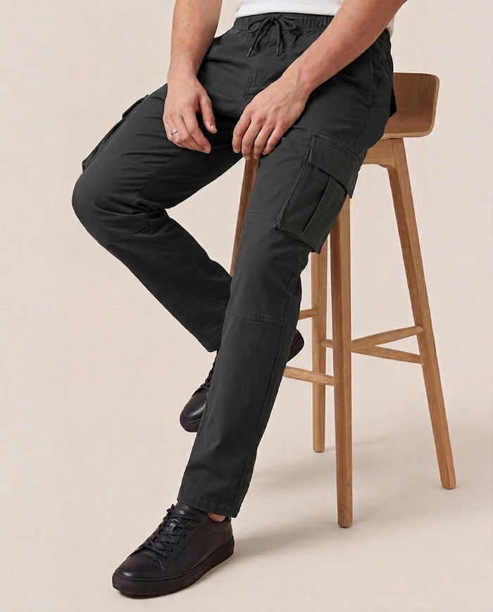 Charcoal Grey Solid Cargo Pants For Men