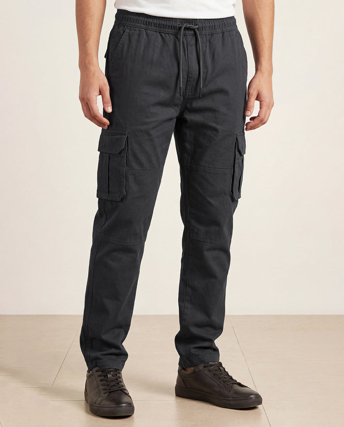 Charcoal Grey Solid Cargo Pants For Men