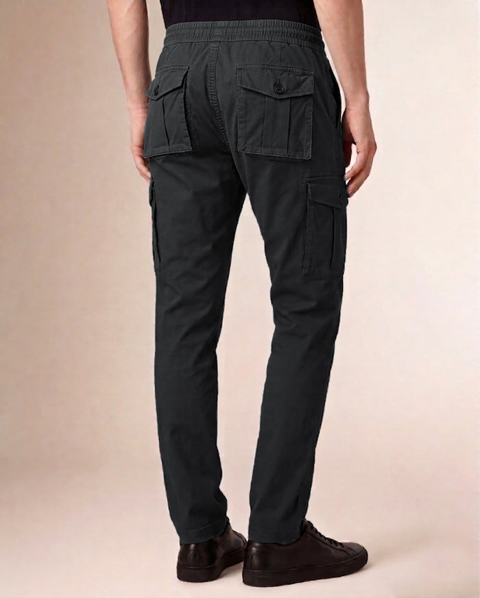 Charcoal Grey Solid Cargo Pants For Men