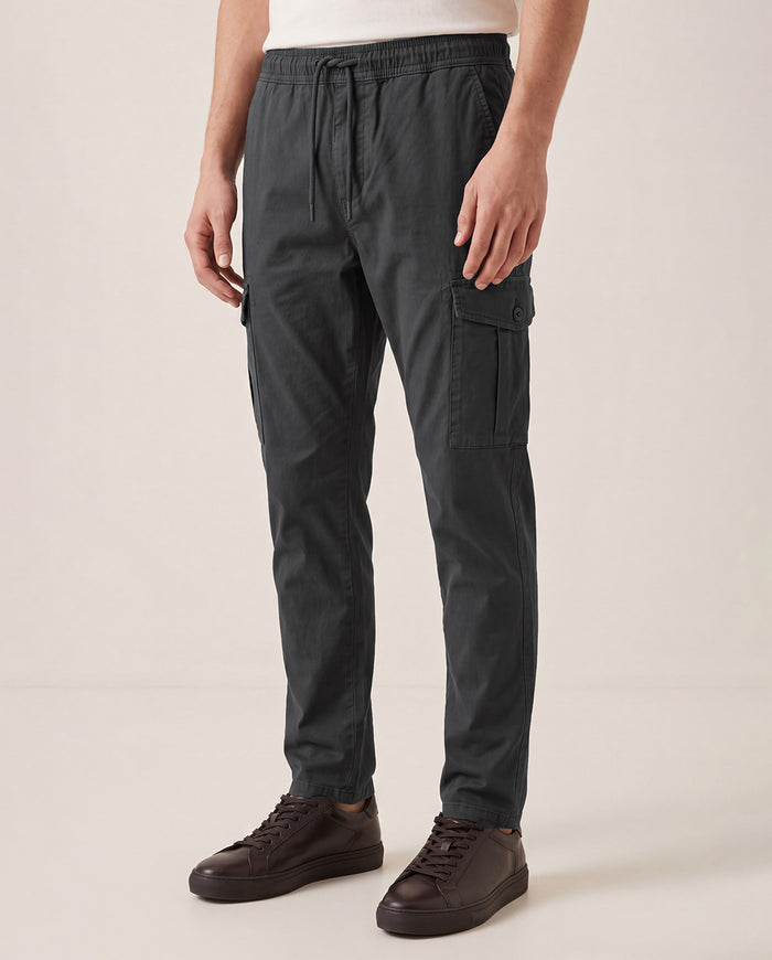 Charcoal Grey Solid Cargo Pants For Men
