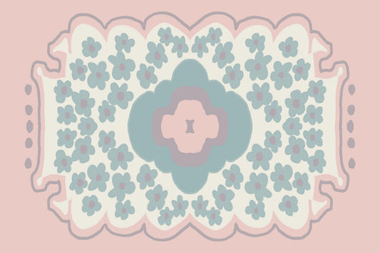 "Charlie" Pastel Floral Vinyl Floor Mat - 20"x30"