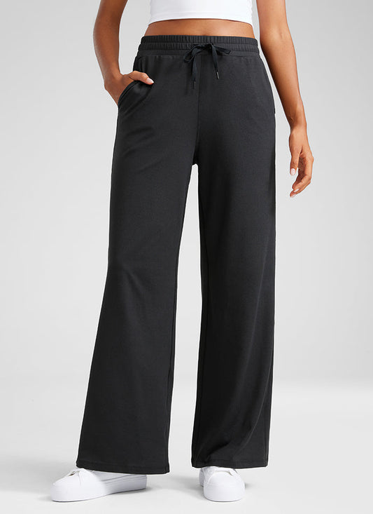 CRZ YOGA Cloud Jersey Wide Leg Sweatpants Women 30” with Pockets Black