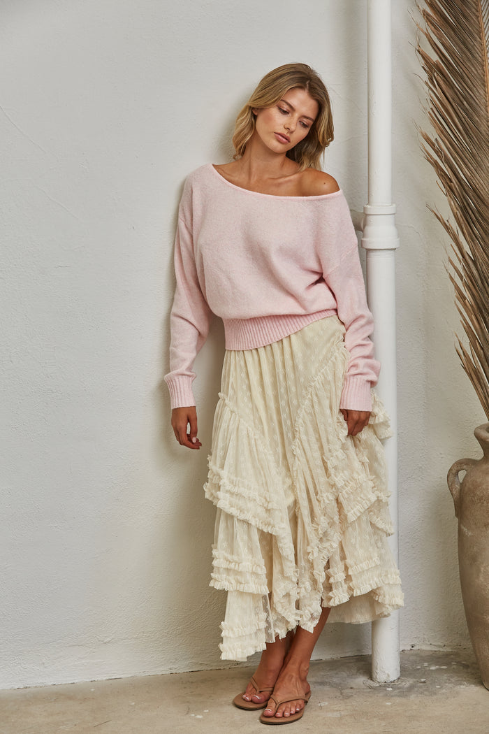 Cloud Soft Off-Shoulder Sweater - Blush