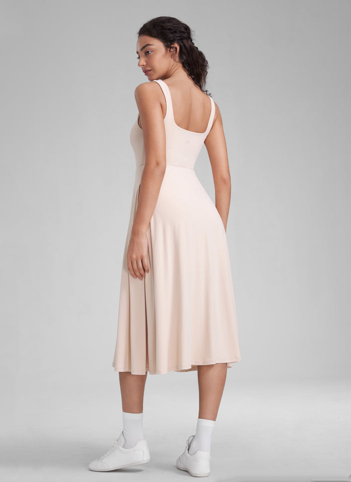CRZ YOGA Womens Clouldweight Square Neck Pocket Sleeveless Midi Dress White Opal