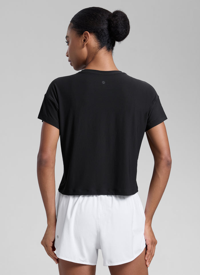 CRZ YOGA Women Cloudweight High Crew Neck Lightweight Loose Short Sleeve Black