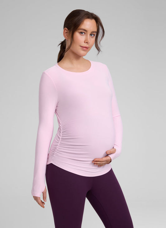 CRZ YOGA Women's Cloudweight Workout Crewneck Hip Length Long Sleeves Pink Peony