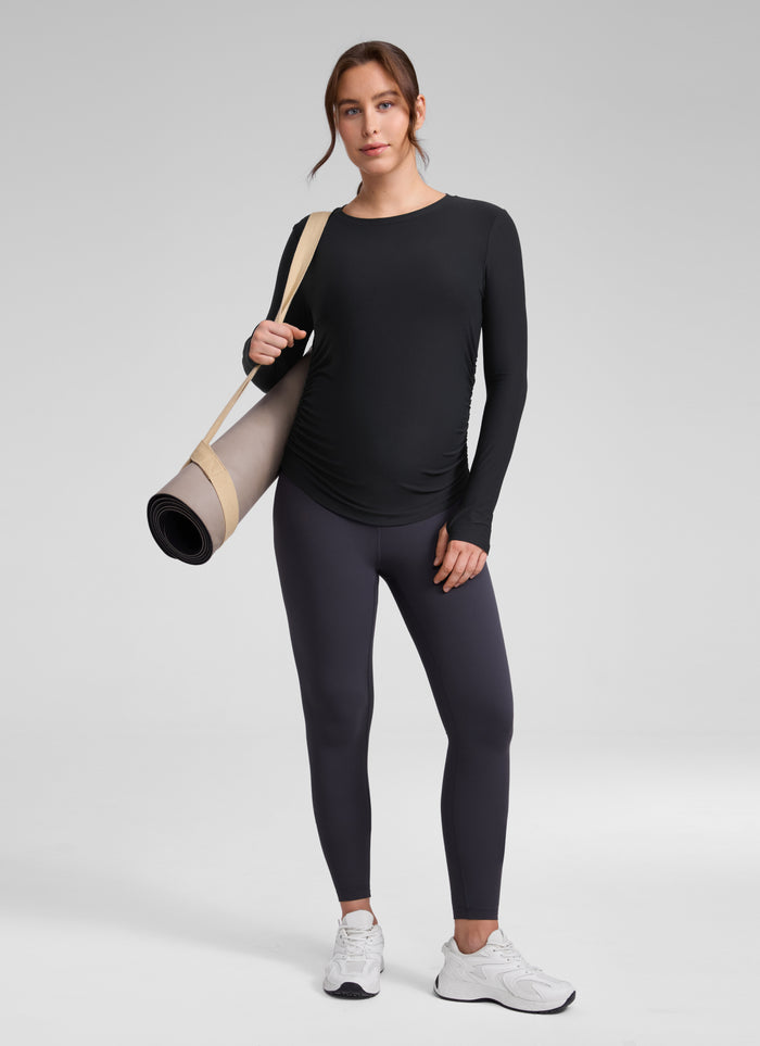 CRZ YOGA Women's Cloudweight Workout Crewneck Hip Length Long Sleeves Black