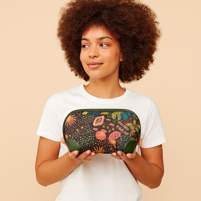 Women's coastal cosmetic pouch and travel makeup bag for daily use-model image