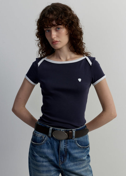 CONTRAST BOAT NECK TEE