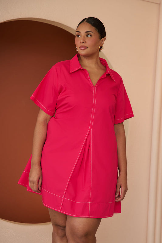 Country Club Short Sleeve Collared Mini Dress Curve