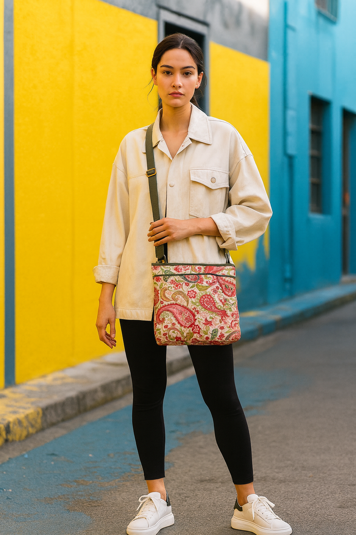 Women's paisley crossbody sling bag for work, travel, and daily use-model image