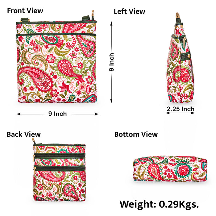 Women's paisley crossbody sling bag for work, travel, and daily use-infographic image