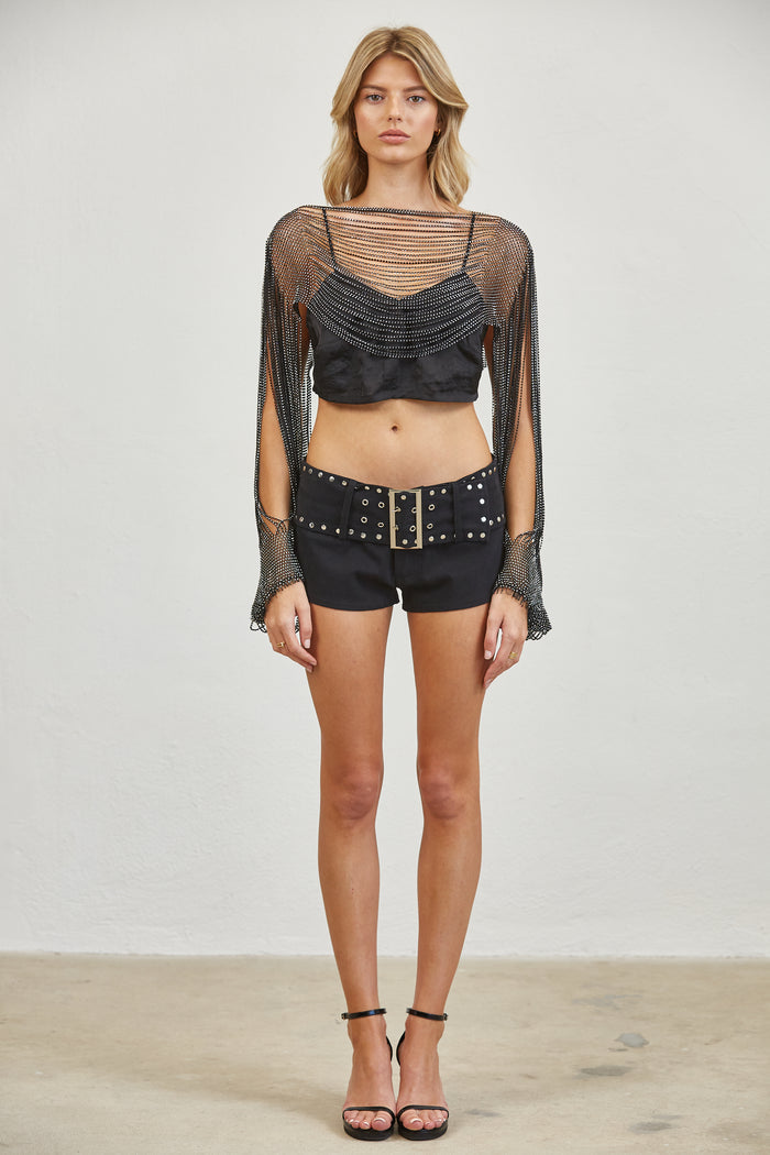 Crystal Drape Mesh Poncho Cover Up Top