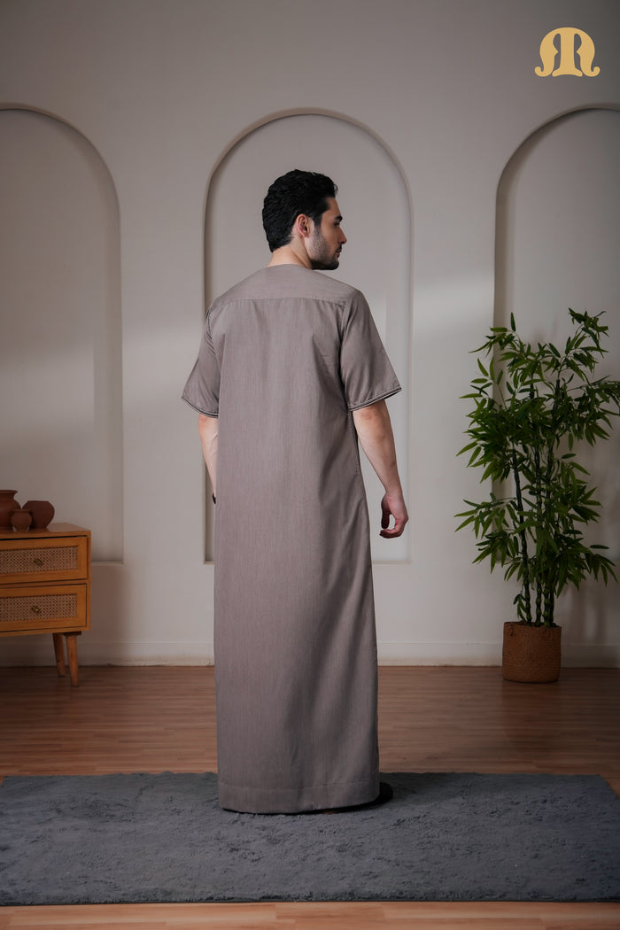 Daqiq Brown Half Sleeve Thobe Mens