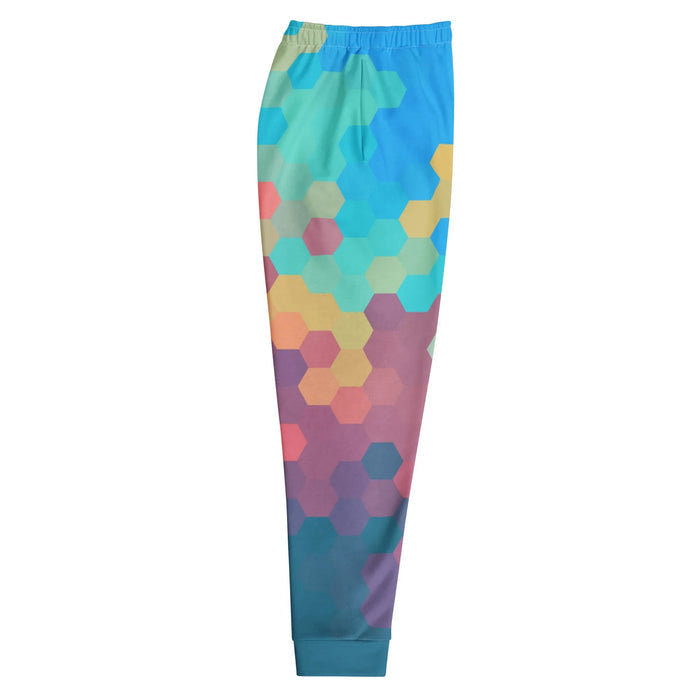 Day Break Joggers - The seamless vertical gradient transition through uniform hexagonal tiles (from #29ABE2 azure to #004D40 teal), mimicking the specific lighting mechanics and flat-shading techniques of isometric digital art