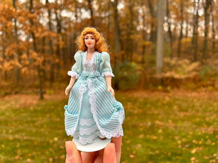 Debra Hammond Victorian Little Girl in Turquoise Striped Dress