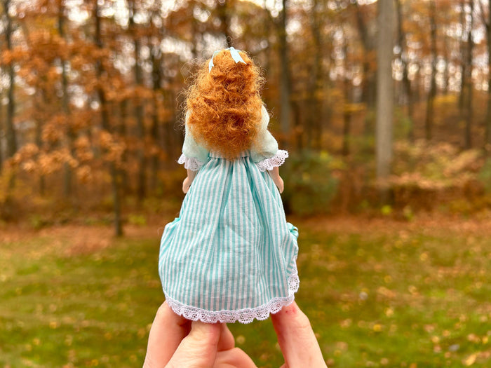 Debra Hammond Victorian Little Girl in Turquoise Striped Dress