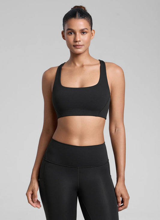 CRZ YOGA Womens Butterlift Double Lined Square Neck Yoga Sports Bra Dark Forest Green