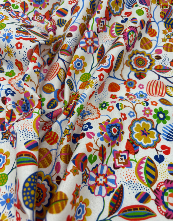 Ecru Tree Flower Quilting Cotton Fabric, Primavera by Sholto Drumlanrig Thread & Ink Studio
