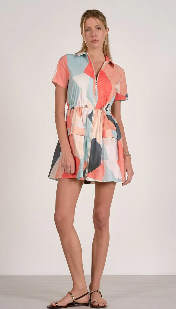 pastel zip down geometric dress