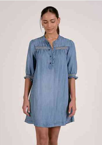 Elan Dress Vneck 3/4 Sleeve Ruffle