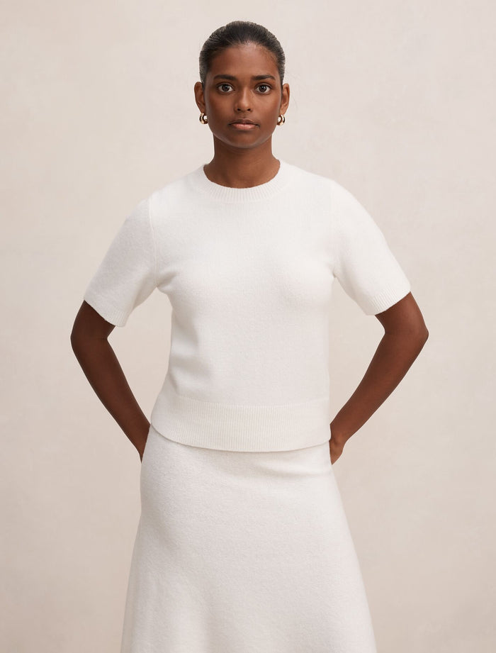 Elliotte Petite Knitted T-Shirt Winter White Co-Ord Forever New