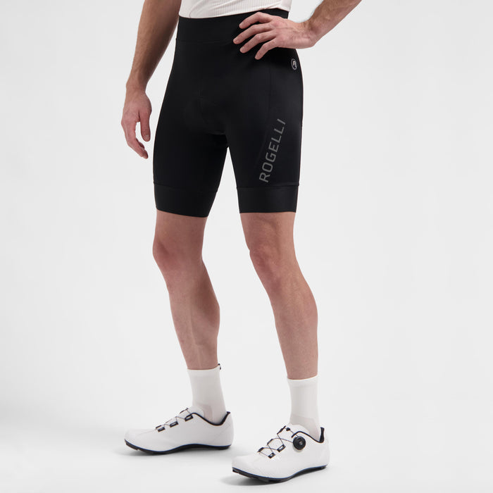 Rogelli Essential II korte fietsbroek zonder bretels heren zwart gedragen voorkant.