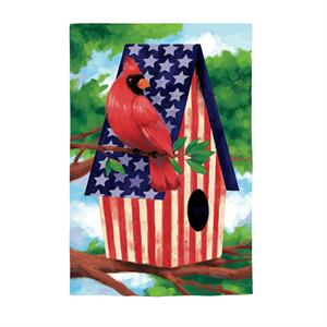 Evergreen Flag Patriotic Cardinal Bird House Suede