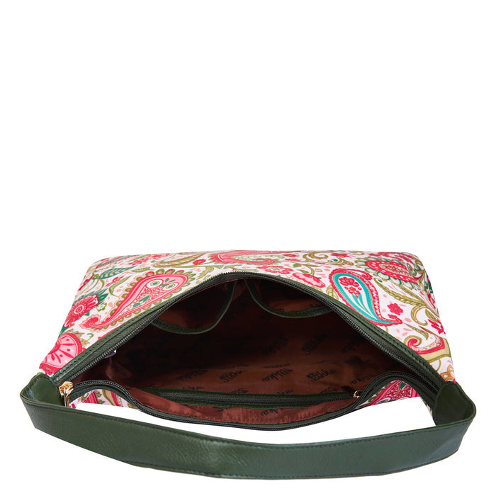 Women's paisley shoulder hobo bag for work, travel, and daily use-interior with open pockets